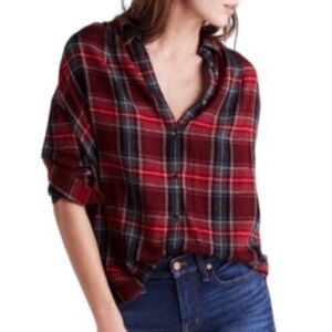 MADEWELL Red Tartan/Plaid Wool Central Long Sleeve Shirt. Size XS.